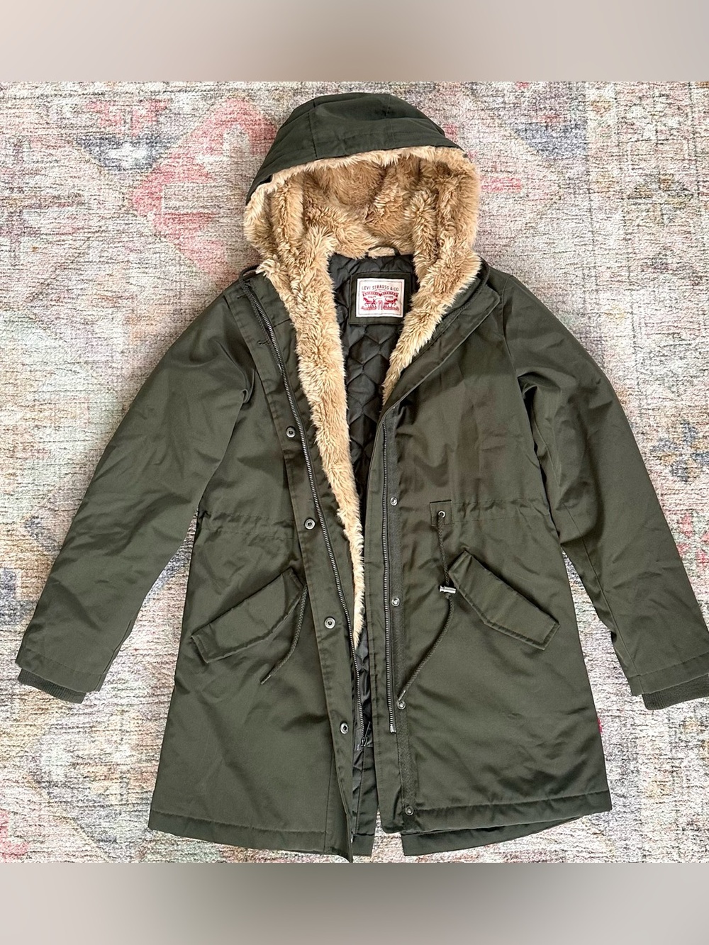 Levi's Dark Olive Parka with Faux Fur Trim